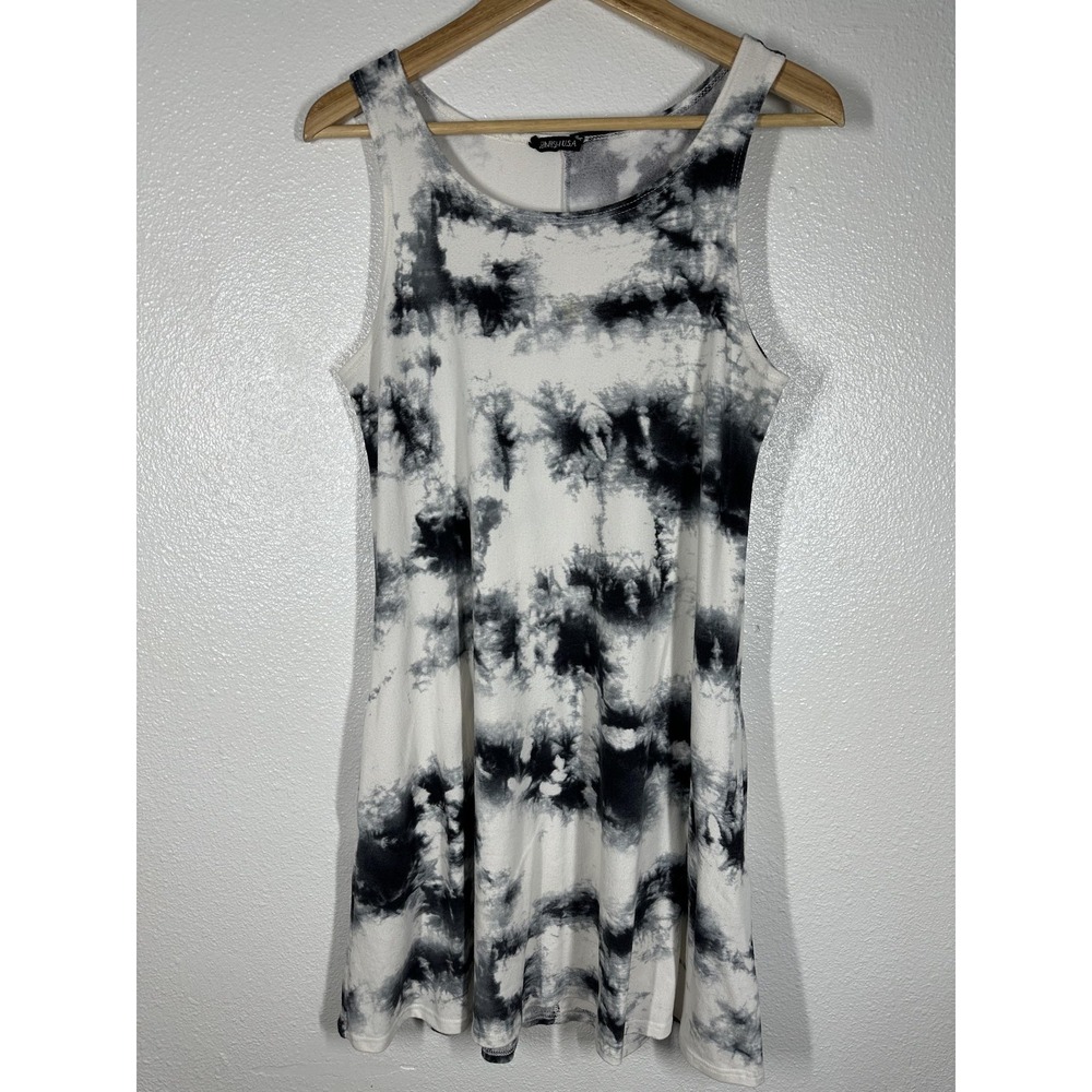 Hemish USA Dress Womens‎ Black White Tie Dye Sleeveless Tank A-Line Swing Casual